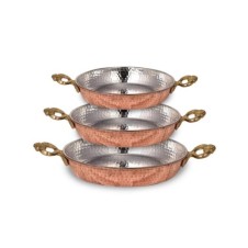 bazaarcopper Bakır Özel Seri İnce Acemli Tava 3'lü Takım 1,2,3 No Makine Dövme Kırmızı bazaarcopper7616-1