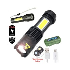 Yeni Model 2500 Lumens + 5W COB LED USB Lion Şarjlı Ultra Güçlü Q5 XPE Su Geçirmez Şarjlı El Feneri