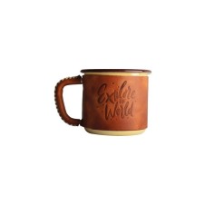 CAMPOUT DERİ KAPLI EMAYE KUPA KREM