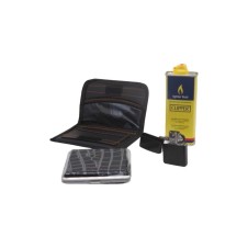 Metal Tabaka ve Deri Cüzdan, Metal Çakmak + Benzin 125 ml Süper Set