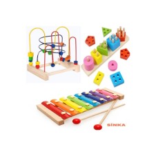 Koordinasyon+ksilofon+5'li Geometrik Ahşap Oyuncak Set