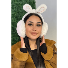 Beyaz Renk Kulak Figürlü Peluş Kulaklık