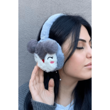 Gri Renk Ayıcık Figürlü Peluş Kulaklık