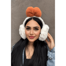 Beyaz Ve Turuncu Renk Kurdele Figürlü Peluş Kulaklık