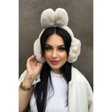 Krem Renk Kurdele Figürlü Peluş Kulaklık