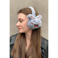 Gri Renk Tavşan Detaylı Peluş Kulaklık