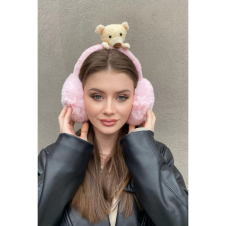 Pembe Renk Ayıcık Figürlü Peluş Kulaklık