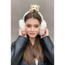Beyaz Renk Ayıcık Figürlü Peluş Kulaklık