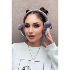 Gri Renk Ayıcık Figürlü Peluş Kulaklık