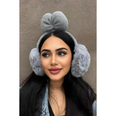 Gri Renk Kurdele Figürlü Peluş Kulaklık