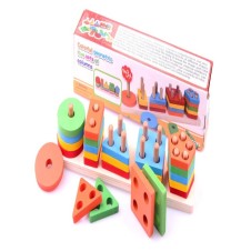 Renkli Geometrik Beş Sütun Seti - Eğitici Oyuncaklar