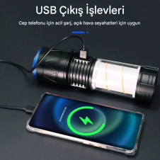 Süper Parlak LED Taktik El Feneri Yakınlaştırılabilir USB Şarj Edilebilir