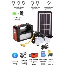 Güneş Enerjili Solar Şarjlı Bluetoothlu Mp3-radyolu Çadır Kamp Aydınlatma Fener Seti