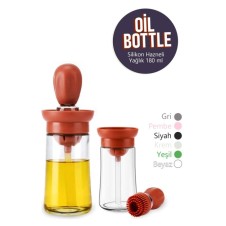 Oil Bottle Silikon Hazneli Fırçalı Yağlık Sirkelik Sosluk 180 Ml