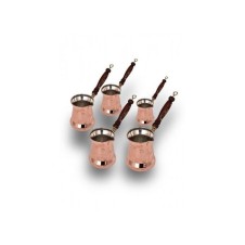 bazaarcopper Bakır Sultan Cezve 5'li Takım İnce Ahşap Kulp Makine Dövme Kırmızı bazaarcopper1241-1