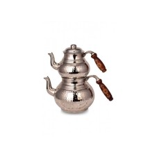 bazaarcopper Bakır Klasik Çaydanlık 2 No Kalın El Dövme Nikel bazaarcopper1951-2