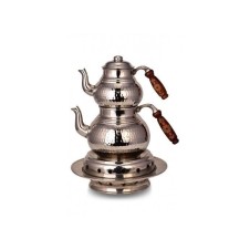 bazaarcopper Bakır Klasik Çaydanlık Isıtıcılı Takım 2 No Kalın El Dövme Nikel bazaarcopper1956-2