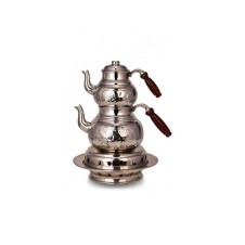 bazaarcopper Bakır Klasik Çaydanlık Isıtıcılı Takım 2 No Kalın El İşleme Nikel bazaarcopper1957-2