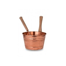 bazaarcopper Bakır Göçek Sauna Kovası Kepçeli Takım Makine Dövme Kırmızı bazaarcopper2586-1